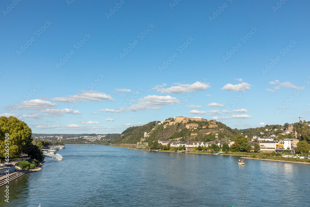 fortress Ehrenbreitstein in Koblenz at river Rhine