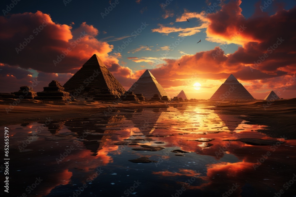 Majestic view of the Pyramids of Giza, Generative AI - obrazy, fototapety, plakaty 