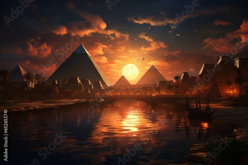 Majestic view of the Pyramids of Giza  Generative AI