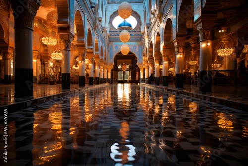 Ornate interior of an Egyptian mosque, Generative AI. photo