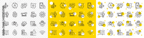 Outline Verified internet, Consulting and Energy inflation line icons pack for web with Reject, Service, Mobile survey line icon. Internet chat, Search employee, User info pictogram icon. Vector