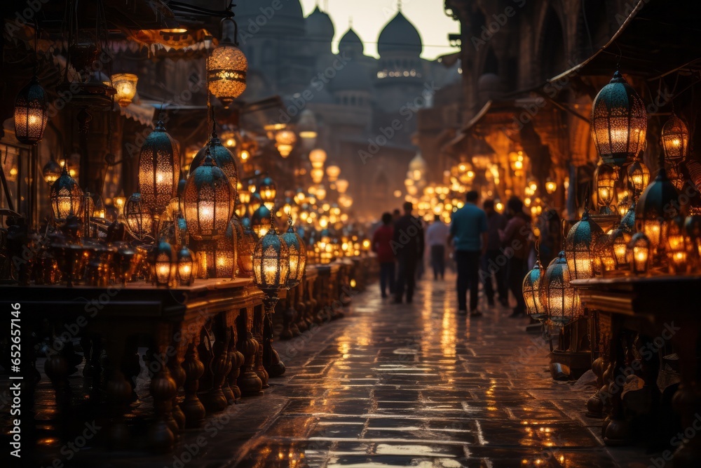  Vibrant Egyptian bazaar bustling with shoppers, Generative AI