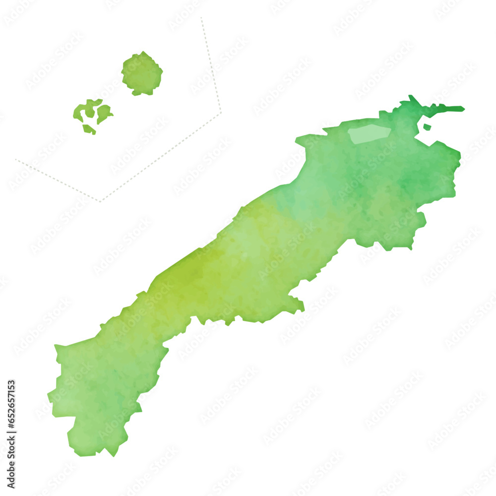 水彩風の島根県地図のイラスト