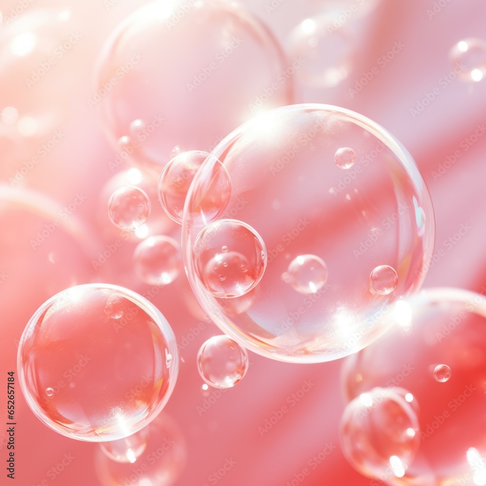 a light red simple background photo with shine bright many soap bubble