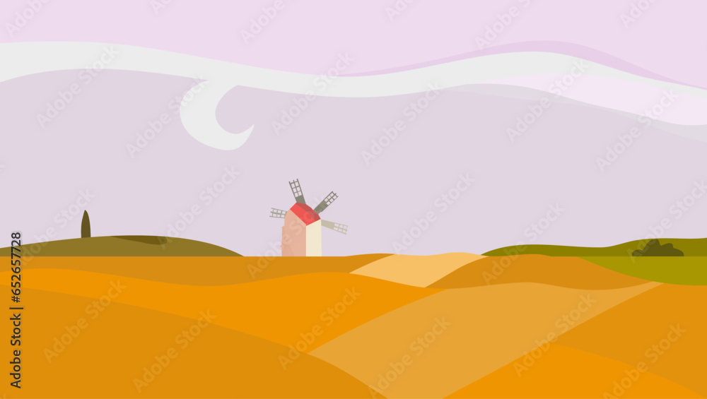 landscape with windmill pattern for a poster or background