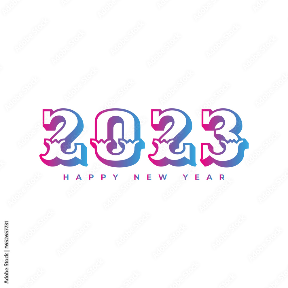 2023 new year gradient text design with simple white color background vector file