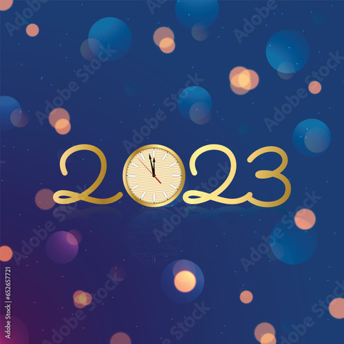 new year golden 2023 text with bokeh effect vector file