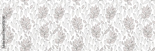 Illustration. Seamless pattern of gray leaves on a white background. Print for textiles, for packaging, product design.