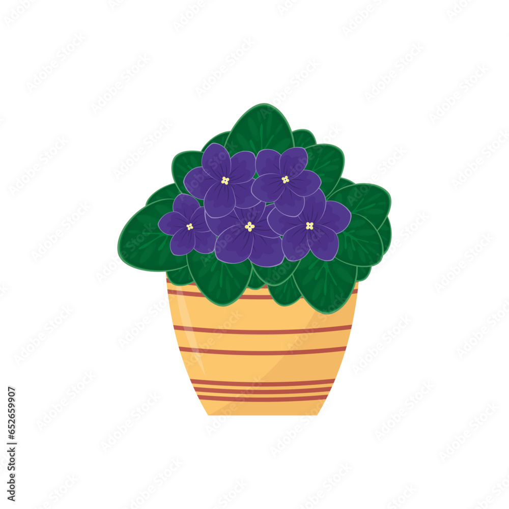 Beautiful purple hydrangea flower in pot. Vector illustration