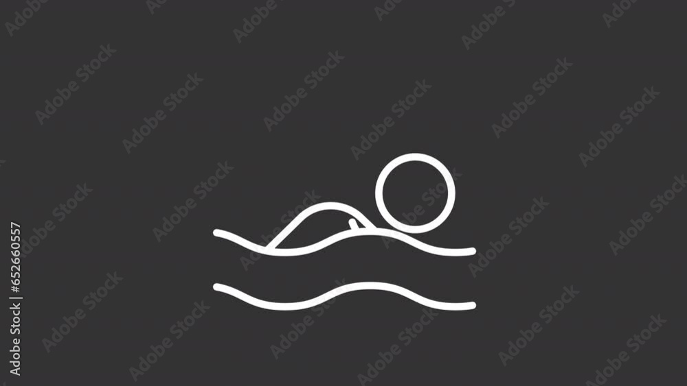 White simple thin line animation of swimming, HD video with transparent background, seamless loop 4K video representing meditation.