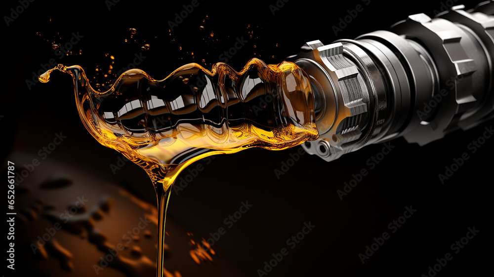 crankshaft on a black background in oil grease, a new car spare part