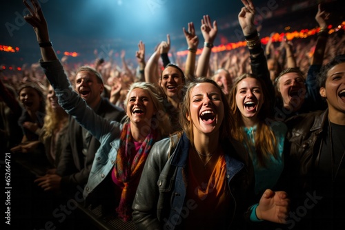 Lively concert crowd cheering for their favorite band, Generative AI
