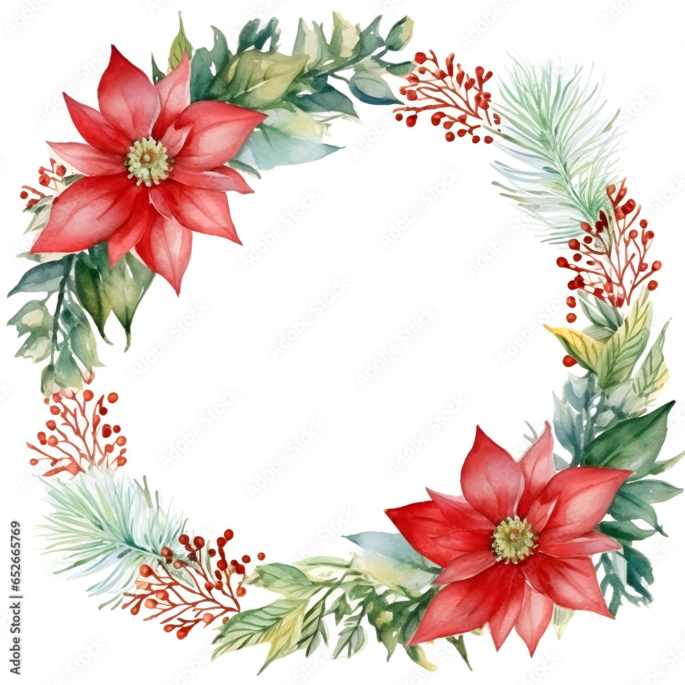Green round watercolor wreath frame background with copy space inside Green round watercolor wreath frame background with copy space inside
