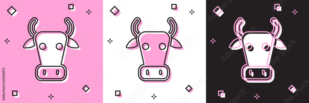 Set Cow icon isolated on pink and white, black background. Vector Set Cow icon isolated on pink and white, black background. Vector