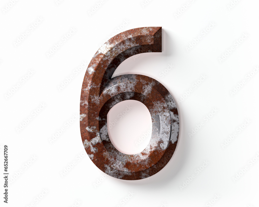 Digit made of rusty metal. 3d illustration of rusty number isolated on white background Digit made of rusty metal. 3d illustration of rusty number isolated on white background