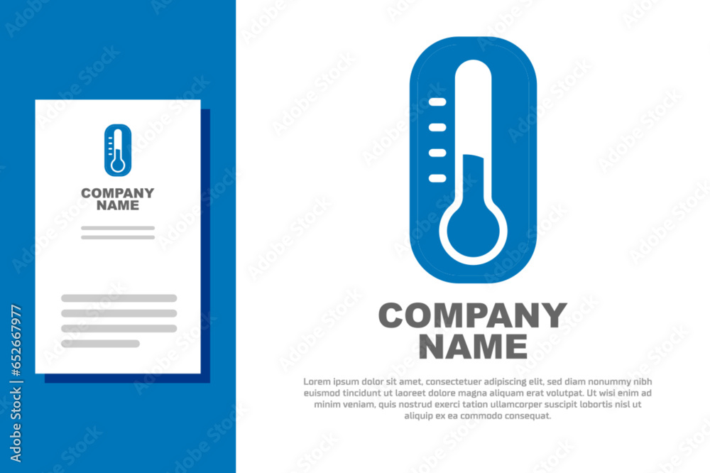 Blue Meteorology thermometer measuring icon isolated on white background. Thermometer equipment showing hot or cold weather. Logo design template element. Vector Blue Meteorology thermometer measuring icon isolated on white background. Thermometer equipment showing hot or cold weather. Logo design template element. Vector