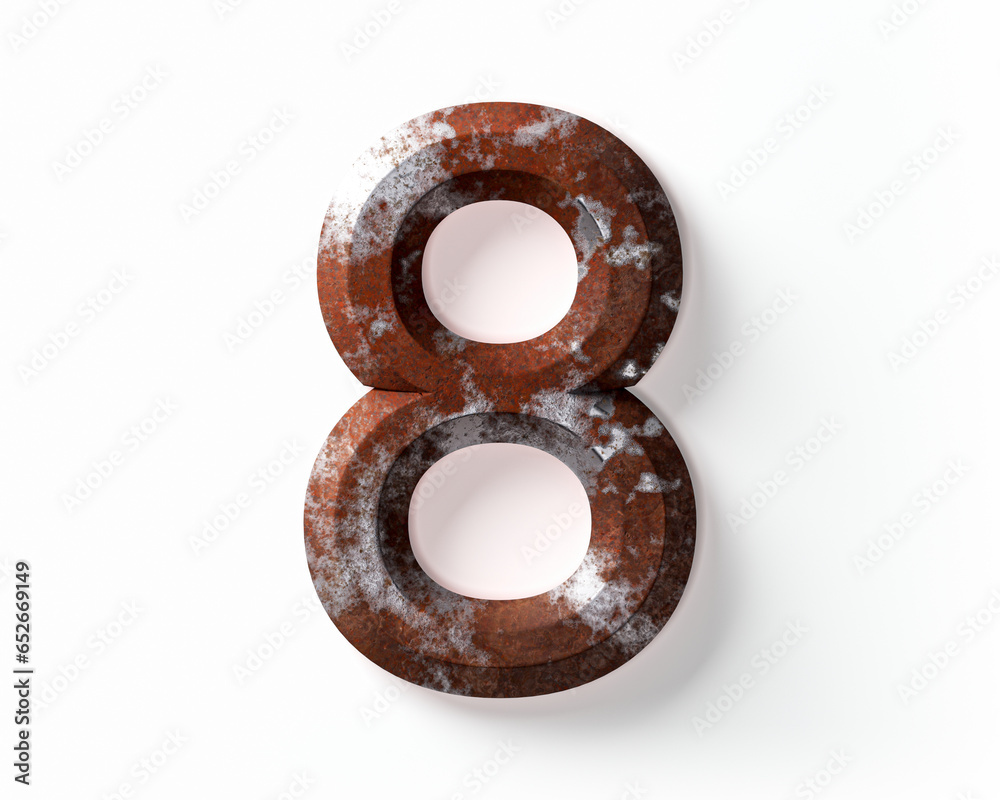 Digit made of rusty metal. 3d illustration of rusty number isolated on white background Digit made of rusty metal. 3d illustration of rusty number isolated on white background