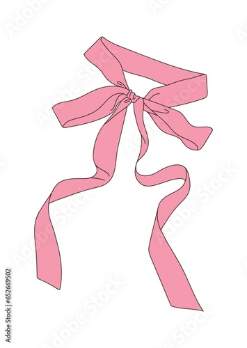 Pink ribbon illustration. A ribbon is a knot used to tie bow-shaped strings and is used for gifts, decorations, accessories, and fashion.