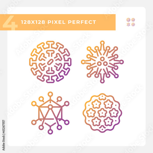 2D pixel perfect icons collection representing bacteria, gradient thin line illustration.