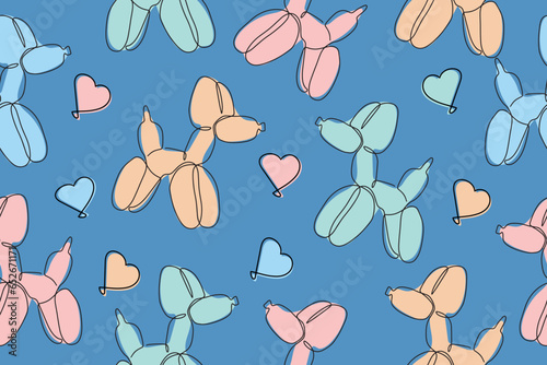 Classic balloon dog. Vector seamless pattern of cute cartoon bubble animal in color. Design element for logo, card, t-shirt print, invitation, accessories. Vector