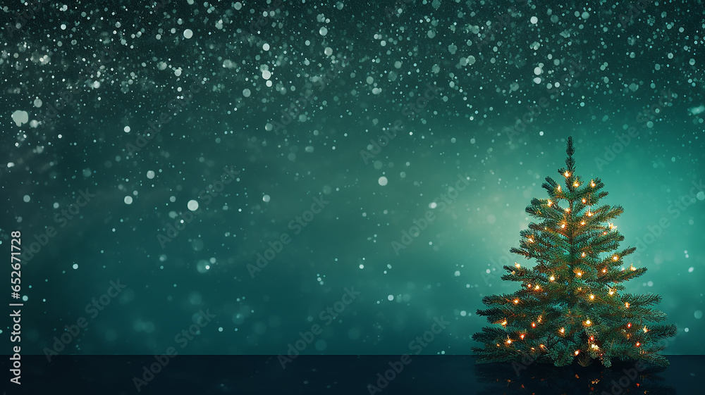 green christmas background with Christmas trees decorated with small lights, greeting card blank green christmas background with Christmas trees decorated with small lights, greeting card blank