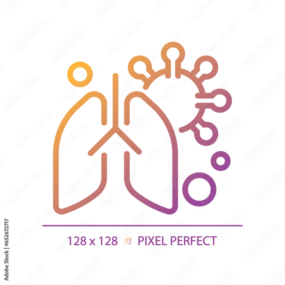 2D pixel perfect gradient lung with virus icon, isolated vector, thin line illustration representing bacteria. 2D pixel perfect gradient lung with virus icon, isolated vector, thin line illustration representing bacteria.