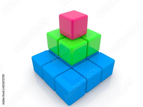 A three-level pyramid of colorful toy blocks