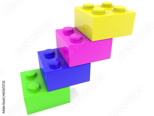 Colorful toy bricks in the form of steps on white