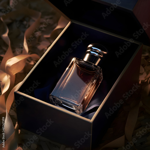 Luxury perfume in open gift box, mockup