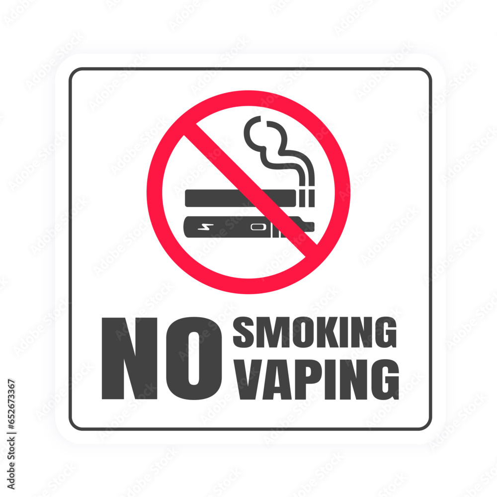 No smoking no vaping sign. Forbidden sign icon isolated on white background vector illustration. Cigarette, vape and smoke and in prohibition circle. No smoking no vaping sign. Forbidden sign icon isolated on white background vector illustration. Cigarette, vape and smoke and in prohibition circle.