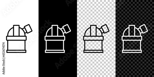 Set line Astronomical observatory icon isolated on black and white, transparent background. Observatory with a telescope. Scientific institution. Vector