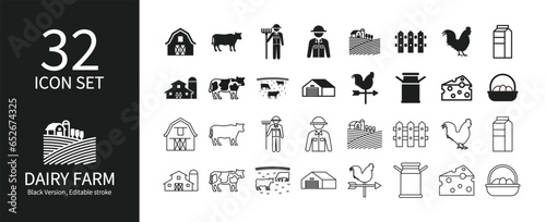 Icon set related to dairy farming
