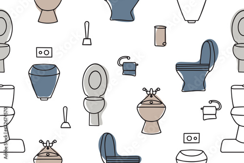 Seamless vector pattern of toilets and toilet paper. Toilet seamless pattern. Vector 