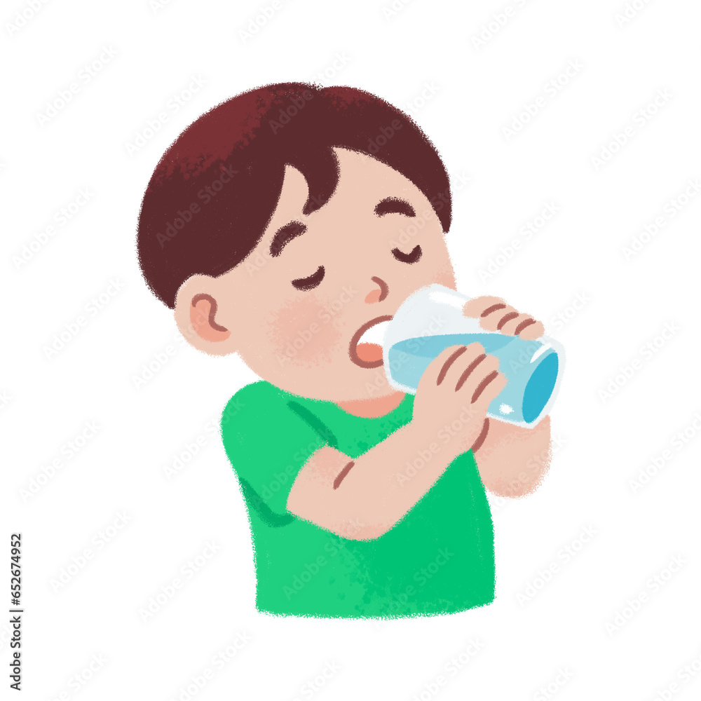 Boy drinking water hand drawn illustration Boy drinking water hand drawn illustration