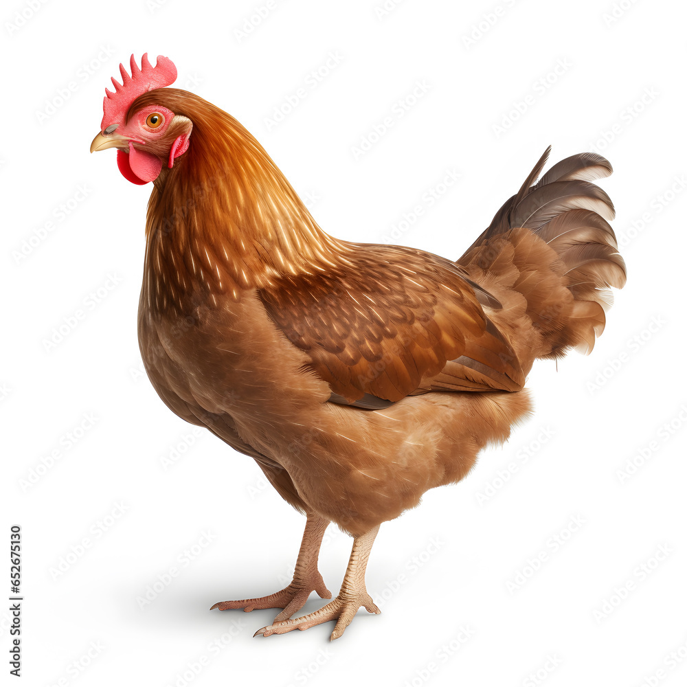 Fototapeta premium 白い背景に茶色のニワトリ