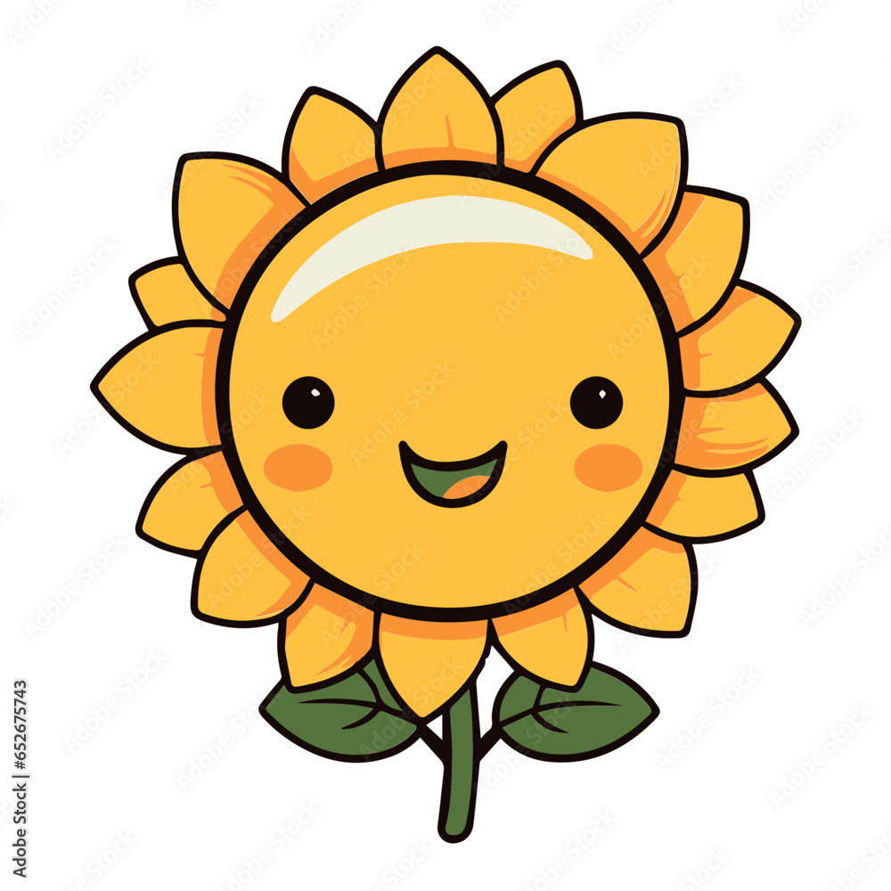 Sunflower icon isolated on white background, cute cartoon character vector illustration.