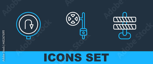 Set line Road barrier, Turn back road sign and Stop with camera icon. Vector