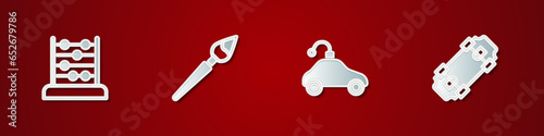 Set Abacus, Paint brush, Radio controlled car toy and Skateboard icon. Vector