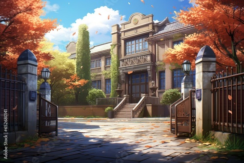 Anime school gate background. Generative AI