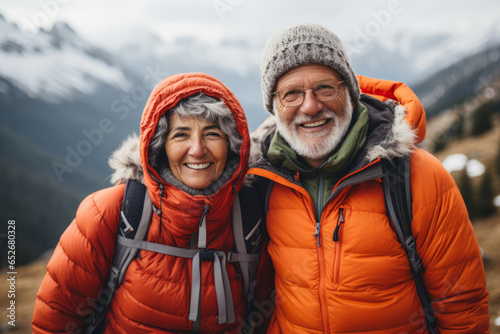 Portrait of Senior couple Vitality in Nature - Elderly Couple's Mountain Exploration