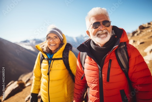 Senior Couple Mountain Adventure Joy - Smiling Senior Couple's Trek