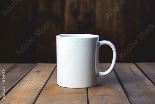 The white mug on table wood for mockup or background