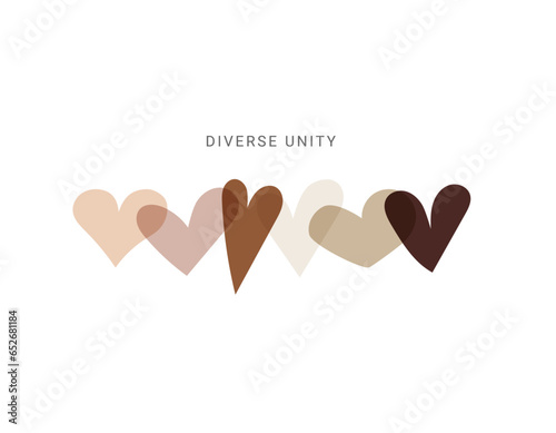Embracing Unity: Overlapping Hearts Representing Diversity and Inclusion, text "diverse unity"
