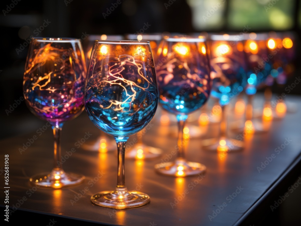 Glowing empty wine glasses