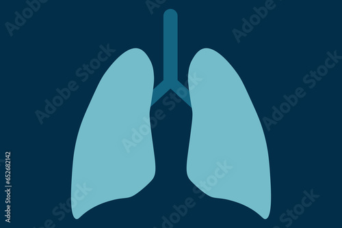 Lungs flat line. Human internal organ on blue background