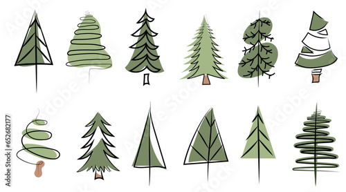 Christmas trees illustration set, vector abstract forest tree clipart