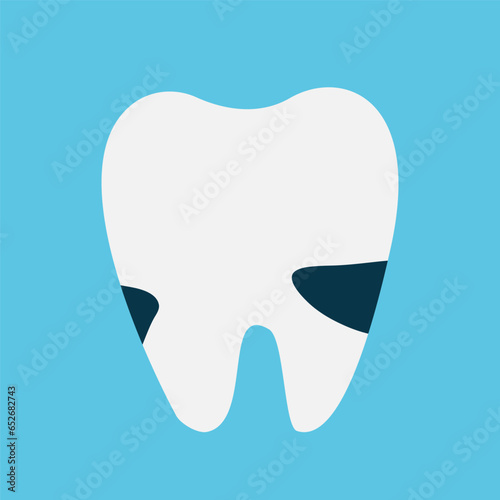 Tooth with caries near the gums. Flat style, vector