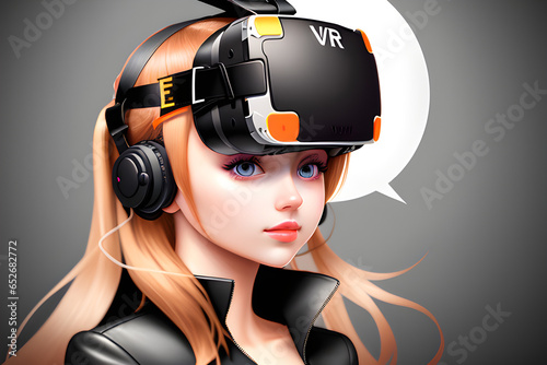 A girl wearing VR on her head. Generative AI