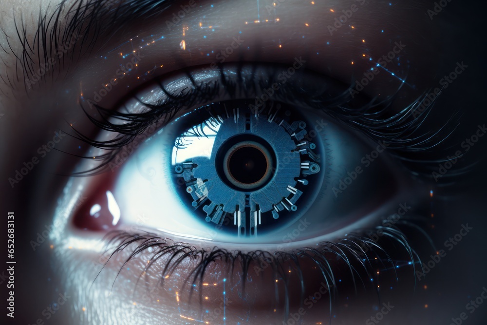 Close up of woman eye in pClose up of woman eye in process of scanningrocess of scanning
