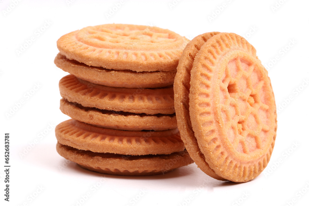 Cream Cookies on white background, new angles Cream Cookies on white background, new angles